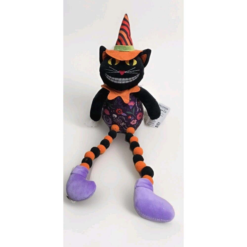 Halloween Plush Vintage Style Grinning Sitting Cat 18" Tabletop‎ Decor